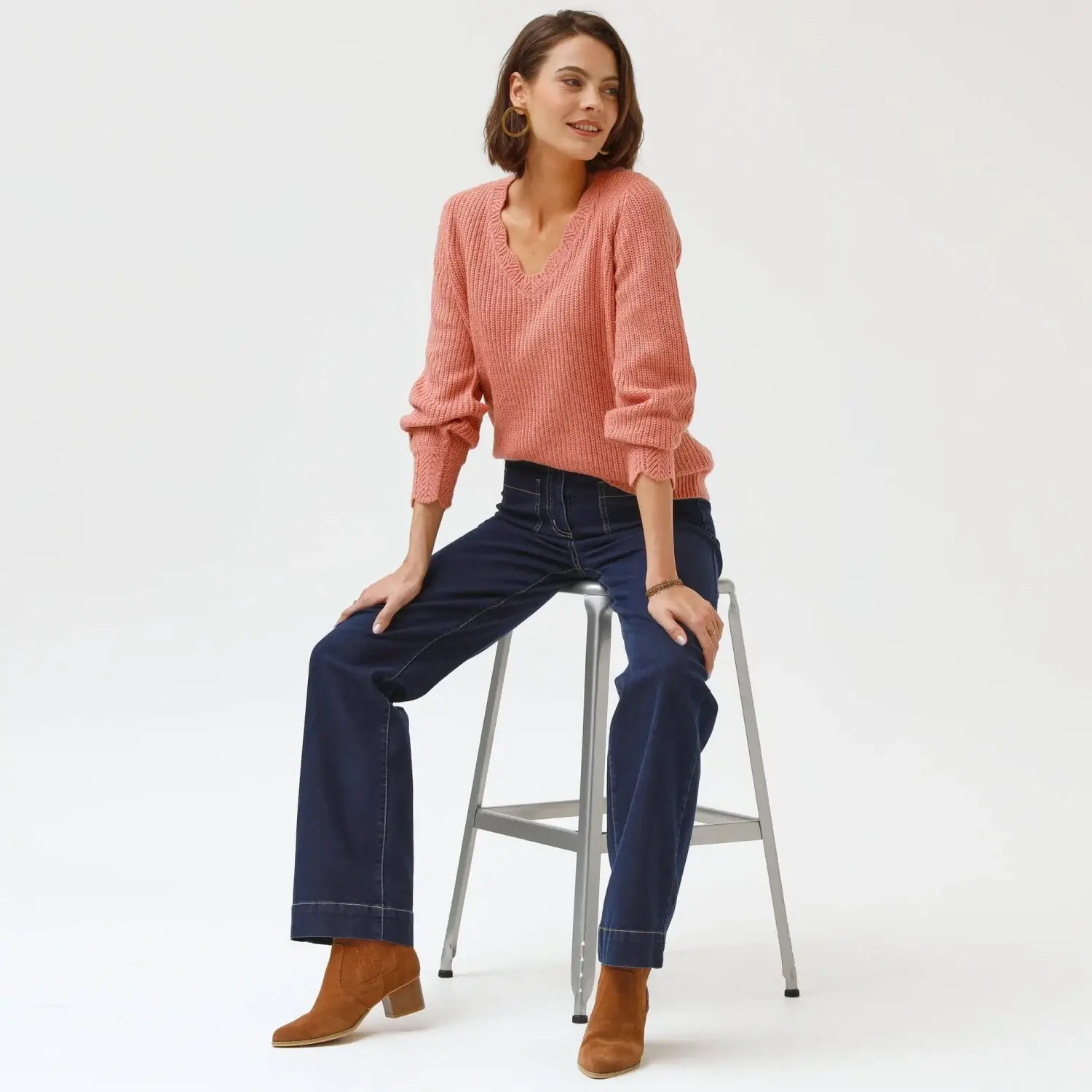 Široké džíny s vysokým pasem